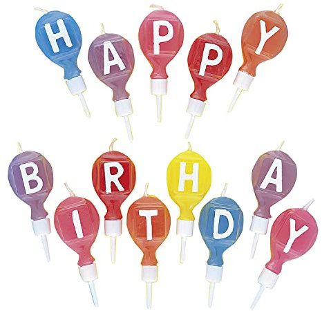 Unique Party 71191 - Round Letter Happy Birthday Candles in Holders, Set of 13