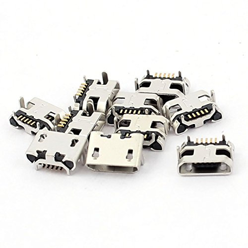 sourcing map 10Pcs 5 Broche PCB Montage Micro B USB Femelle SMT Connecteur Données Port