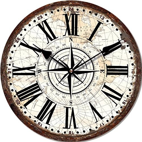 Orologio da parete stile vintage Rosa dei venti, in legno, cm 34