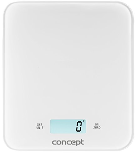 CONCEPT Hausgeräte VK5711 Küchenwaage, Produktlinie WHITE, Zeit-Anzeige, Zeitschaltuhr, Tragkraft bis 15 kg, LCD Display, auch zur Wandbefestigung, Rostfreier Stahl, Weiß