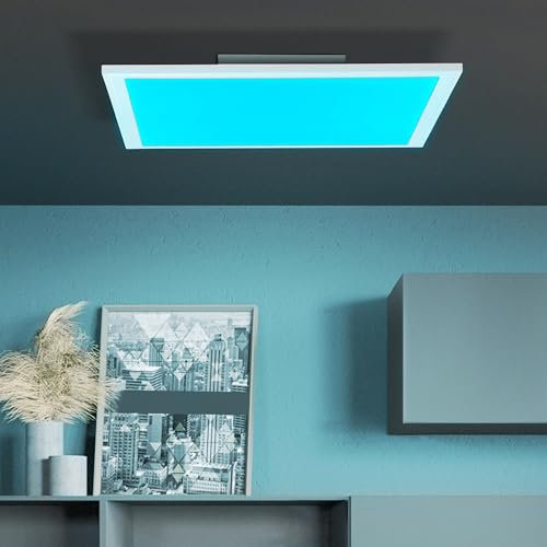 LED Panel Deckenleuchte mit RGB Farbwechsel per Fernbedienung steuerbar, 40x40cm, 24 Watt, 2400 Lumen, 2700-6500 Kelvin; Metall/Kunststoff, Weiß