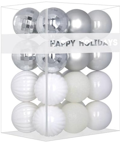 Weihnachtskugeln, 8,1 cm, Weiß und Silber, Weihnachtsbaumschmuck, Ornamente, bruchsichere Hängekugeln für St. Patrick's Day, Ostern, Valentinstag, Dekoration, Set mit 24 Stück