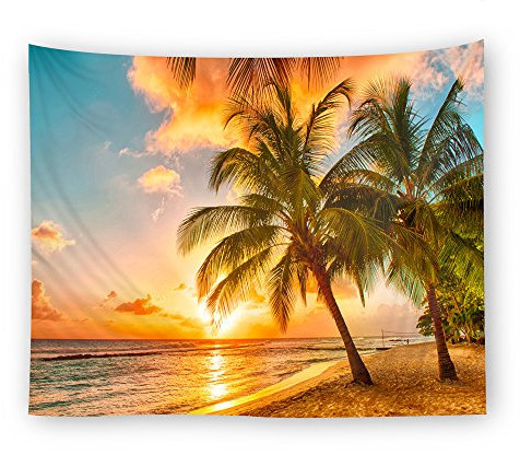 Sticker Superb Romantisch Sonnenuntergang Muster Tischdecke Wandbehang,Ahornblattlandschaft Tapisserie Schlafzimmer/Wohnzimmer/Schlafsaal/Innenhof Mann und Frau (Strand, 150 x 230 cm)