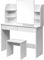 WOLTU Schminktisch Kosmetiktisch mit Hocker und Spiegel, Hochglanz Tischplatte, 108x40x143cm, Frisierkommode Schminkspiegel MB6044ws, Weiß