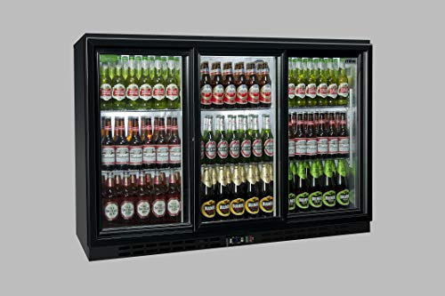 Oslo Under Counter Triple Door Chiller, 1350mm Wide Sliding Doors in Black - GreenSense Plus Specification