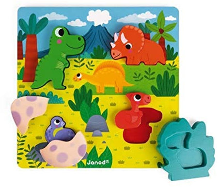 Janod J07104 Dino Hide and Seek Puzzle 6 Stück (Holz)