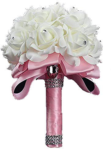 Ulalaza Hochzeitsstrauß mit Blumen Crystal Roses Pearl Brautjungfer Hochzeitsstrauß Braut Kunstseidenblumen