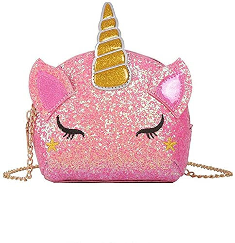 TXVSO Petite Glitter Licorne Mignonne Bandoulière Sac À Main Portefeuille Sac À Bandoulière Sac À Main Fermeture À Glissière pour Filles Ados Femmes, Rose