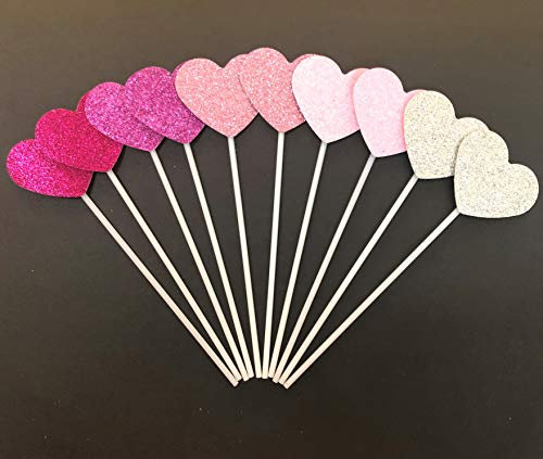AILEXI Glitzerkuchen-Topper, 10 Perlen, handgefertigt, zum Dekorieren von gefrorenen Cupcake-Essstäbchen, Herzen, 5 Farben