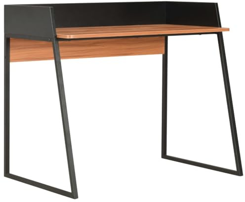 vidaXL Schreibtisch mit U-förmigen Beinen erhöhtem Rücken Seitenbrett Computertisch Bürotisch Arbeitstisch PC Laptoptisch Schwarz Braun 90x60x88cm