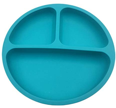 RONGJJ Lonchera Bebe Vajilla Bebé Set De Plato Ventosa + Cubiertos Cuenco Y Cuchara Silicona Destete Vajilla Infantil Antideslizante, Sapphire