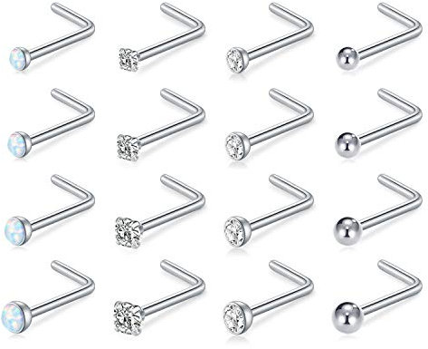 Incaton Nasenpiercing 1.0mm Nasenstecker 18G L Nasenringe Edelstahl Piercing Nase Nasenpiercing Stecker Piercing Schmuck für Damen Herren 1.5/2/2.5/3 mm Silber