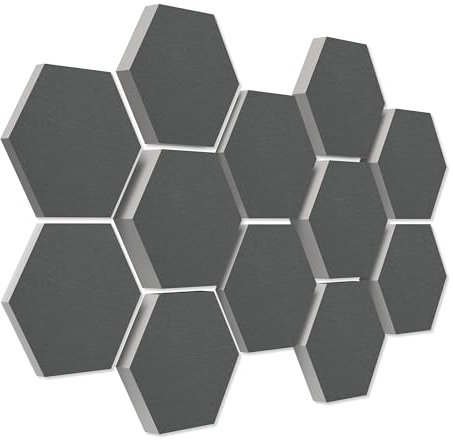 platino24 Schallabsorber COLORE aus Basotec G+ I Akustikpaneele mit Akustikfilz I 3D Wand-Paneele mit 12 Waben in Granitgrau I Akustikplatten zur Schalldämmung in Büro, Studio & Wohnung