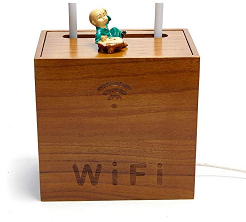 ZNKZJ WiFi Router Cajas de Almacenamiento Estante de Madera,Caja de Almacenamiento para TV Mando a Distancia, a Prueba de Polvo,Cable de alimentación Caja de Acabado Escritorio,C