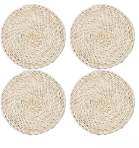 Alnicov 4 handgefertigte gewebte Platzsets, 25 cm, runde Untersetzer, reine natürliche Maisschalen, gewebtes Tischset, handgefertigt, Küche, Esstisch, wärmeisolierte Unterlage