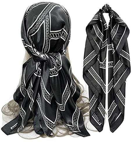 FAIRYGATE Schal Schwarz Damen Fashion Halstuch für Damen Leichter Schal für Frühling und Sommer Kopftuch Vierecktuch Größe: 90x90cm Seidenschal Damen 78017