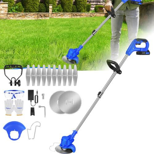 Cortacésped eléctrico Gardena de 21 V, con 1 batería de iones de litio de 1,5 Ah, estación de carga, protección de seguridad y rueda para cortar bordes, diámetro de corte de 25 cm