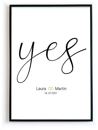 Jahrestag Poster Personalisiert - Paar Bild als personalisiertes Geschenk zur Hochzeit, Verlobung, Valentinstag, Geburtstag, Weihnachten – Größe und Rahmen optional (yes)