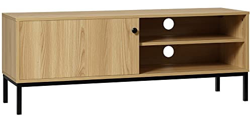 HOMCOM Meuble TV Banc TV Max. 50 Pouces 3 Compartiments 2 Passe-câbles avec Porte coulissante - dim. 120L x 39,5l x 46H cm