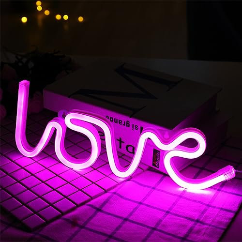 Neon Light Sign - Pink Love Neon Lights For Bedroom, Neon Signs For Wall, Neon Wall Light