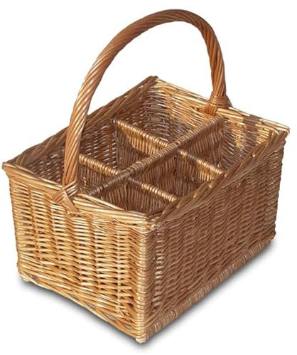 Porte-bouteille pour bouteilles en osier avec grande anse, casier à bouteille, range bouteille, panier pique-nique (Naturel, 36 x 26 H 23)