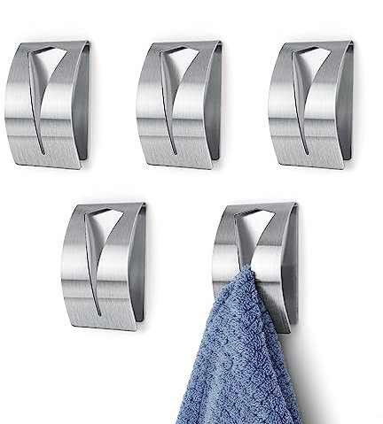 HASLED 5 Piezas Colgador Trapos Cocina, Gancho Pared Adhesivo, Diseño Anticolisión, Sin Taladrar, para Sala de Estar, Cocina, Baño