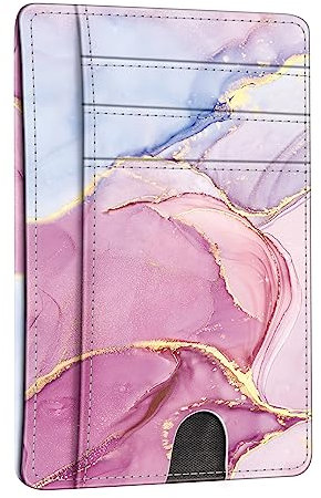 FINTIE Flache Geldbörse Kartenetui, Premium Kunstleder RFID-Blocker Slim Geldbeutel Kreditkartenetui mit ID-Fenster und Schnellzugriff-Fach für Herren Damen, Glorreicher Marmor