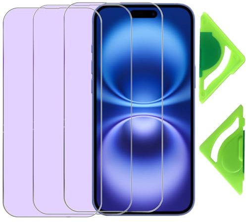 VerTreV Anti Blue Light Screen Protector for iPhone 16 Plus,iPhone 15 Plus and iPhone 15 Pro Max(Pack of 3) with General Aligner,9H Tempered Glass Protective Film-6.7 inches