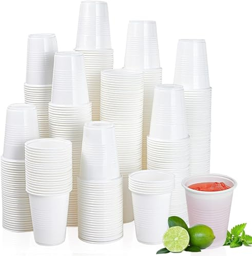 Efforias 100 X White Plastic Cups, 7oz Plastic Glasses for Party, Wedding, Cocktails, Christmas Party Cups, Cold Party Drinking Cups