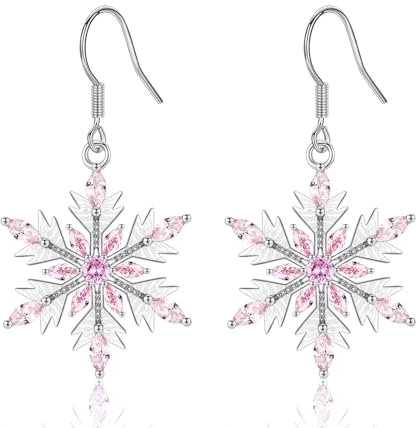 Christmas Snowflake Earrings for Women, Silver Drop Earrings with Cubic Zirconia for Girls, Xmas Snowflake Dangle Earrings Jewellery | Anniversary Earrings Gifts for Her
