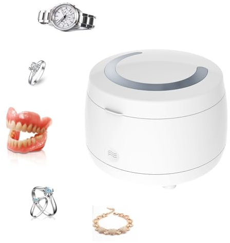 Ultrasonic Jewellery Cleaner,Ultrasonic Cleaner for Dentures, Retainer,Mouth Guard, Aligner, Toothbrush Head, 180ML 42kHz Ultrasonic Jewelry Cleaner for Gold, Ring,Watches at-Home or Travel Use