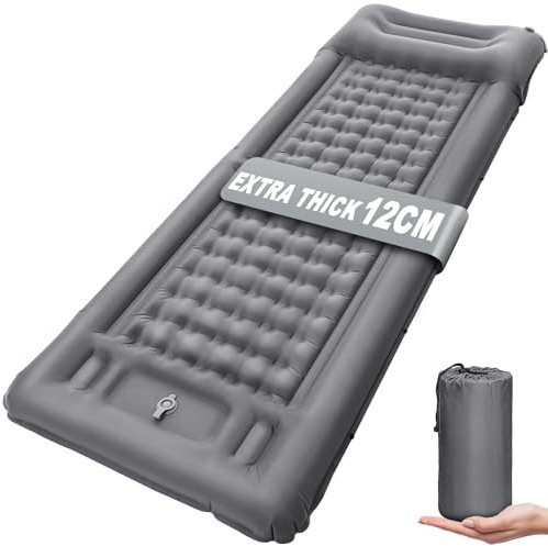 NHOWIN Self Inflating Camping Mat, 12CM Thicken Ultralight Sleeping Mat with Built-in Pump, Portable Camping Mattress Bed with Pillow, Waterproof Folding Sleeping Pad for Hiking, Backpacking