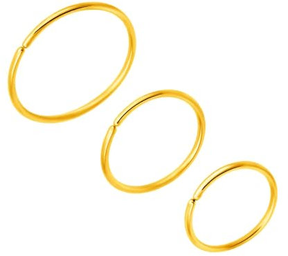 Body CAC Gold 3PCS-22G (0.6mm) Extra dünne Nasenringe, chirurgisch geglüht, nahtlos geteilte Creolen, 0,6mm, hypoallergener Piercingschmuck für Lippenhelix-Knorpel-7/8/10mm