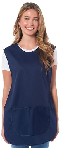 ER Direct Womens Home Work School Kitchen Catering Cleaning Bar Plus Size Plain Printed Coloured Front Large Pocket Side Button Fastening Tabard Apron (Navy/Navy, XL)