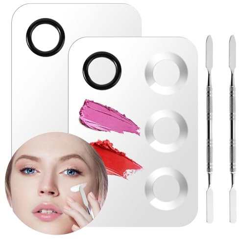 2 Pcs Makeup Mixing Palette Set - Make-up Lipstick Foundation Palette with Makeup Spatula, Stainless Steel Cosmetic Make Up Artist Essentials Nail Art Palettes