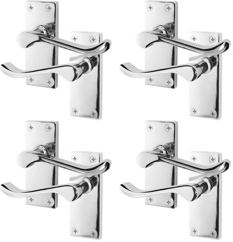 EAI Polished Chrome Victorian Scroll Door Handles | 4 Pairs of Internal Lever Latch Handles on Backplate