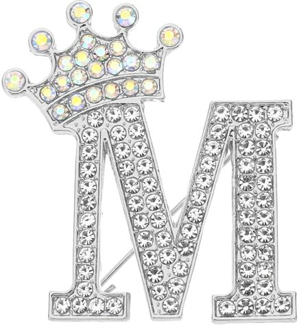 PATIKIL Brief Broschen Pins, Initial Strass Alphabet M Brief Reversnadeln für Damenanzüge Kleider Mantel Kleidung Handwerk, Silberton
