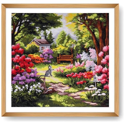 Trimits Large Cross Stitch Kits - Counted Embroidery Needlework for Adults Beginners Kids, Christmas Gifts Wall Art, (Frame Not Included) 14 Count, Garden