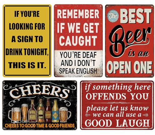 Funny Vintage Metal Tin Bar Signs, Man Cave Accessories For Home Pub Or Outdoor Garden Plaque Tiki Bar Decor 20 x 30 cm(5pcs)