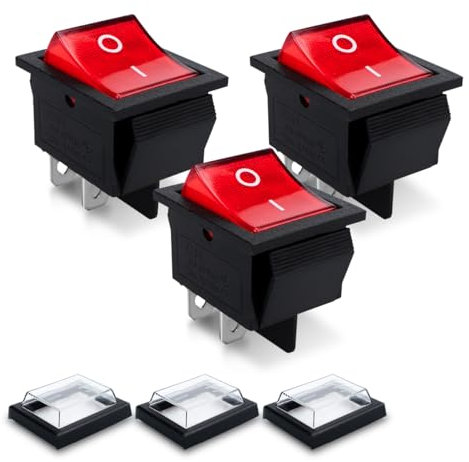 Innfeeltech Mini Interruptor Basculante 3 Piezas Rojo KCD4-101 Interruptor de 4 Pines y 4 Posiciones con 3 Tapas Estancas
