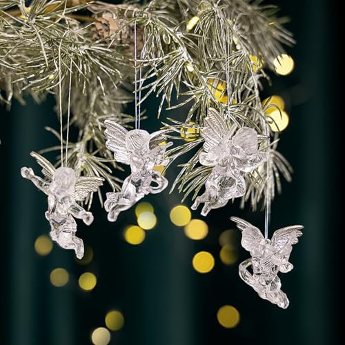 Weihnachtsdekoration Acryl Christbaumschmuck, Weihnachtsbaum Anhänger, Schneeflocken Elch Engel Anhänger Weihnachten Deko, Weihnachtsanhänger Für Weihnachten Party Dekoration (Engel 4pcs)