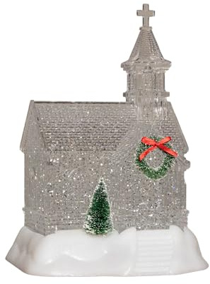 Samuel ALEXANDER 23cm Battery Operated Light up Christmas Church with Swirling Glitter and LEDs