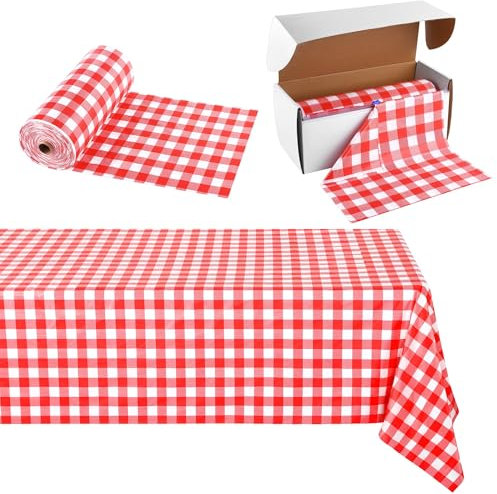 Kochorie Rouleau de nappe en plastique à carreaux rouge jetable imperméable de 137,2 cm x 90,1 m avec cutter coulissant facile pour pique-nique en plein air/salle à manger à la maison/fête printanière