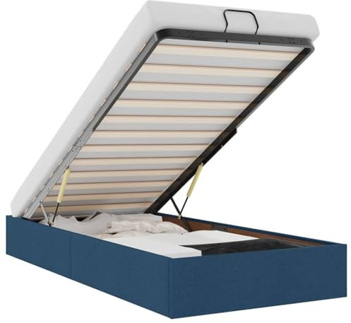 vidaXL Ottoman-Bett ohne Matratze Blau 90x200 cm Stoff, Bettrahmen, Bettgestell mit Stauraum, Polsterbett, Bettgestell, Bettrahmen mit Stauraum, Bett