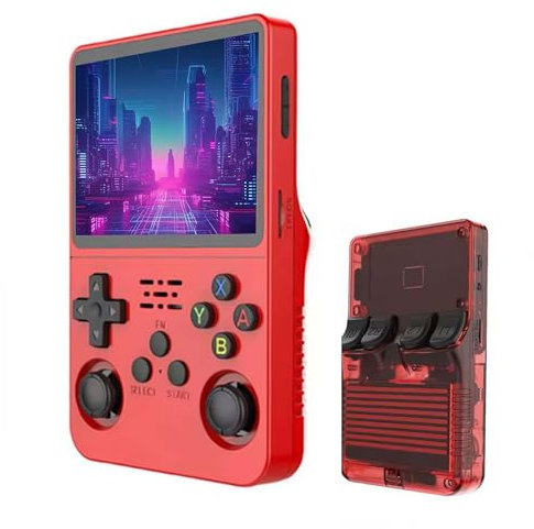 Keyboy Game Console R36S Retro Handheld Game Console con 64/128G Built-in 21000+ Giochi Classici, Sistema Linux Open Source Schermo IPS da 3,5 pollici Lettore video tascabile portatile (nuovo rosso