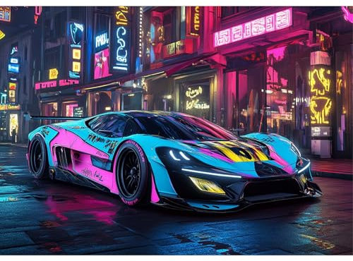 QENSPE 5D Diamond Painting Cyberpunk Diamond Art Kits for Adults, Round Full Drill Sports Car Diamond Painting Kit with Tools, DIY Crystal Gem Art Craft for Home Wall Decor 12x16 inch