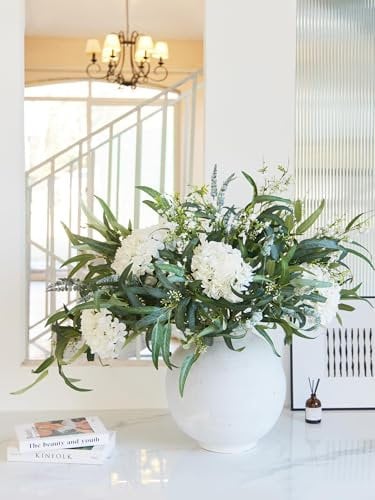 PARTY JOY 13 Pcs Artificial Flowers, Hydrangea Artificial Flowers, Willow Eucalyptus Leaves, Artificial Flowers For Decoration, Silk Flowers, Faux Flowers For Spring Wedding Table Centerpieces