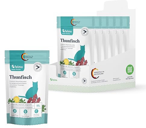 felmo Thunfisch Nassfutter für Katzen – 7 x 85 g Packungen – 100% natürliches Futter aus hochwertigen Zutaten – reich an wertvollen Nährstoffen für Katzen jeden Alters