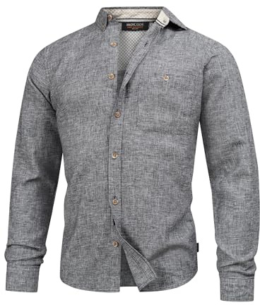 Indicode Herren INNiell Langarmhemd aus Leinen-Baumwollmix mit Brusttasche | Klassisches Herrenhemd für Business und Freizeit, Freizeithemd, Alltagshemd, Langarmhemd, Baumwollhemd, Casualhemd für Männer