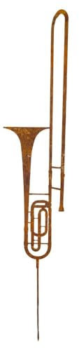 mugesh Gartenstecker Posaune aus Cortenstahl – Edelrost Metall Deko für Garten, Beet & Balkon, wetterfest, 110 cm, Rostoptik, Geschenk für Musiker, Posaunisten & Musikliebhaber